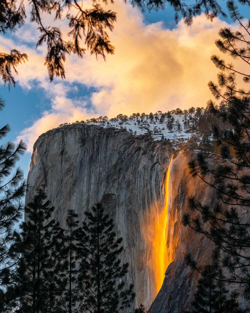 Yosemite National Park's Horsetail Fall is lit up by sunset creating the dramatic and famous Firefall. This is one of those waterfalls you won't soon forget.