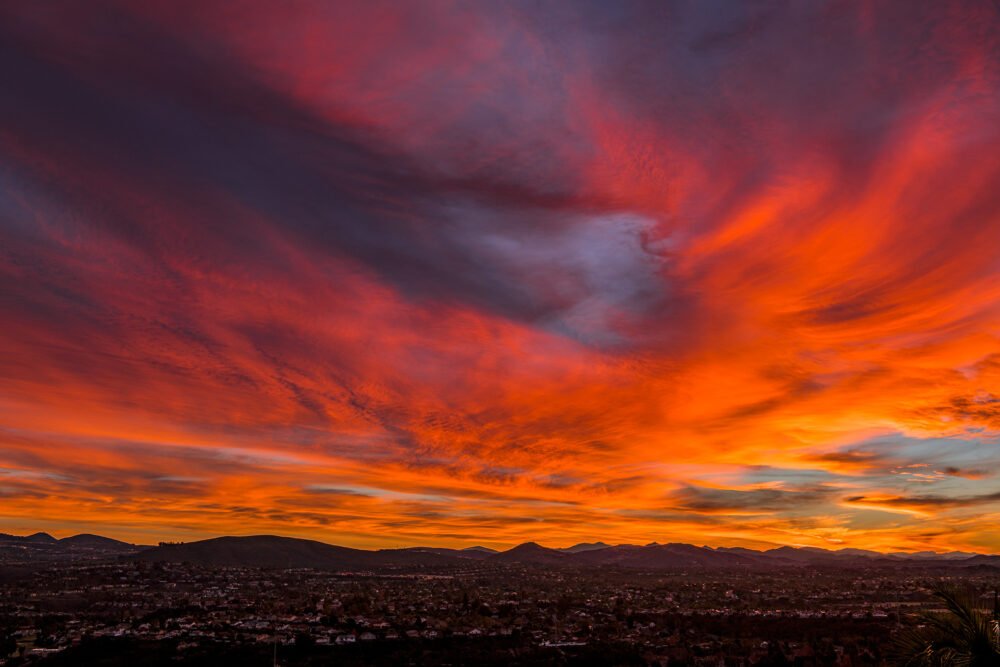 A colorful and vibrant winter sunrise in San Diego's north county