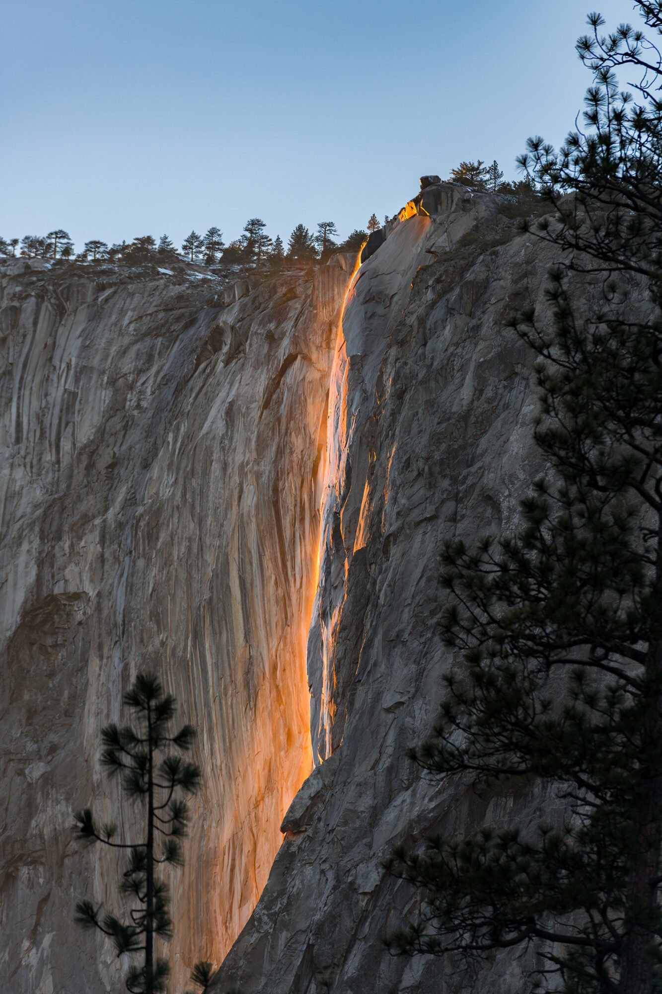 A close-up of the 2022 Firefall viewed from the Yosemite Valley is one of many amazing waterfalls in Yosemite National Park
