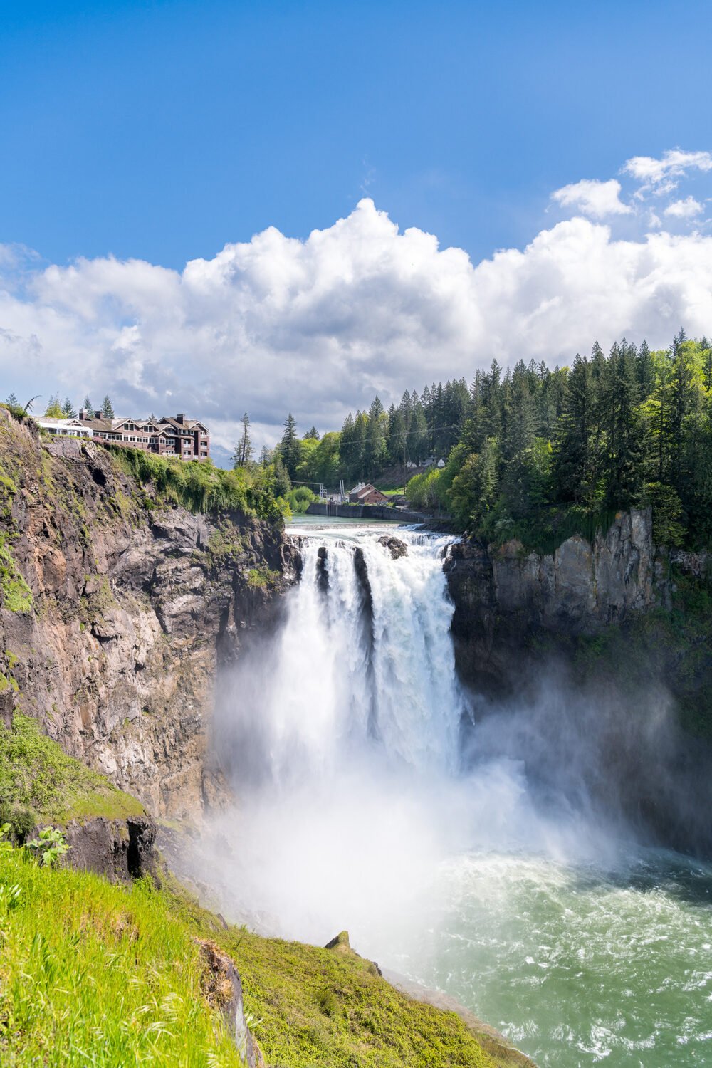 Snow melt and some rainfall bring Famous Snoqualmie Falls roaring to life. Located near Seattle, it is one of Washington's largest waterfalls