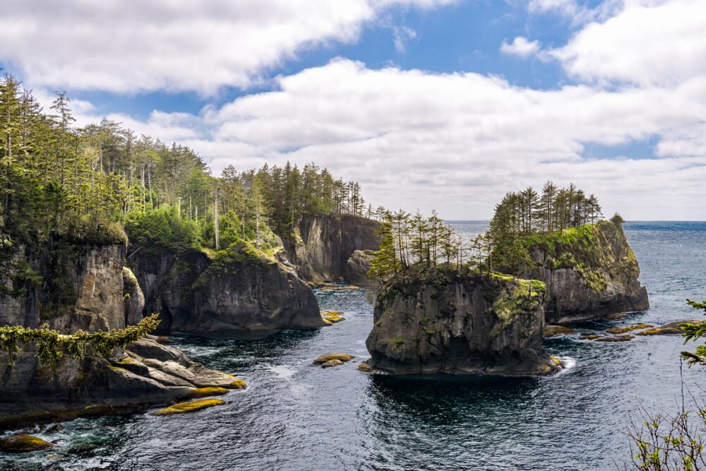 Cape Flattery in the state of Washington has incredible forest covered bluffs, cliffs and sea stacks holding back the pounding surf of the Pacific Coast