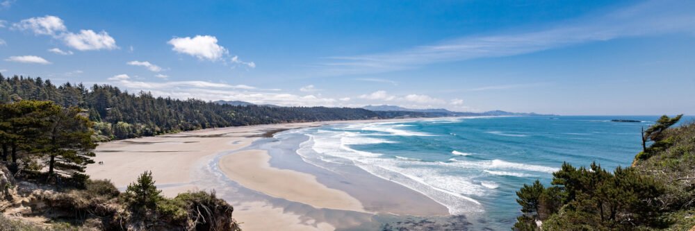 A panoramic view of the expansive and beautiful Otter Rock Beach located a few miles north of Newport on the Oregon Coast