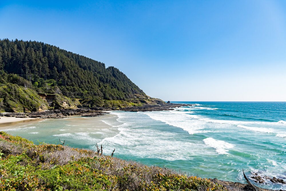 Looking towards Cape Cove Beach, Cape Perpetua Marine Garden and Thor's Well from Cape Perpetua along the Oregon Coast