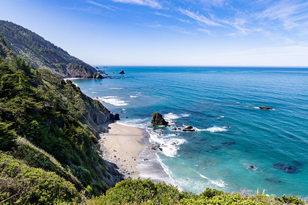 Looking south at a Beautiful beach and coastline near Crescent Beach along the Oregon Coast