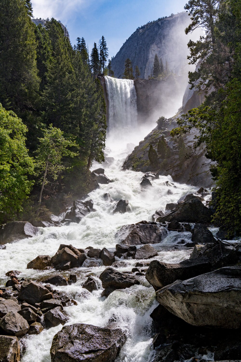 Framed by forests and mountains, Vernal Fall is one of Yosemite's most dramatic and visited waterfalls that hosts the famous Mist Trail