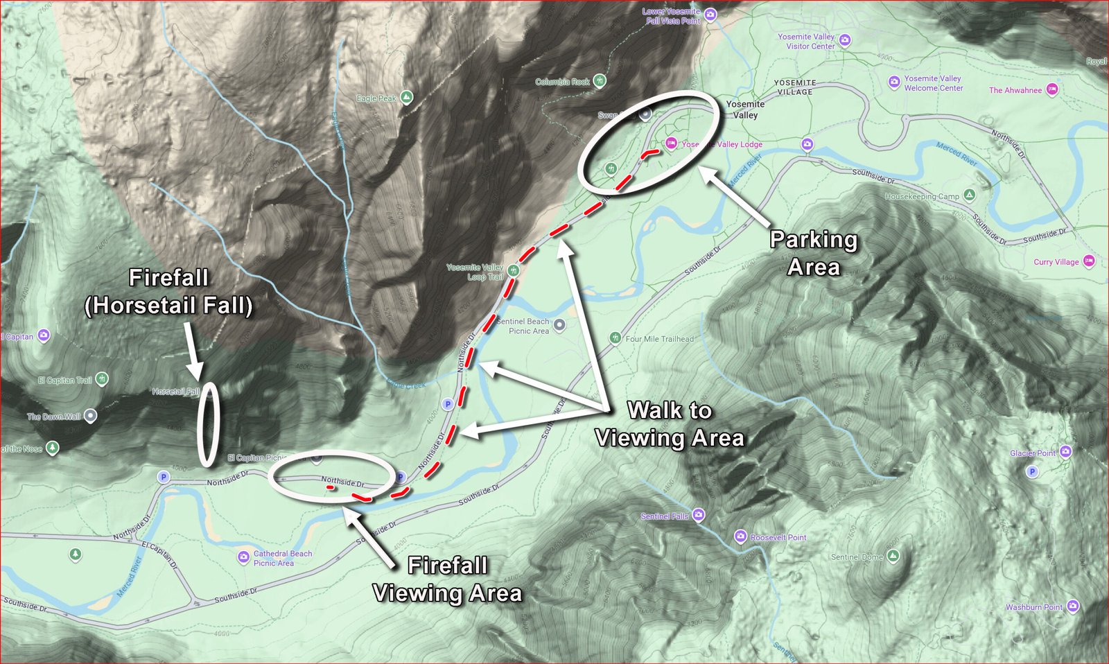 Yosemite Firefall map