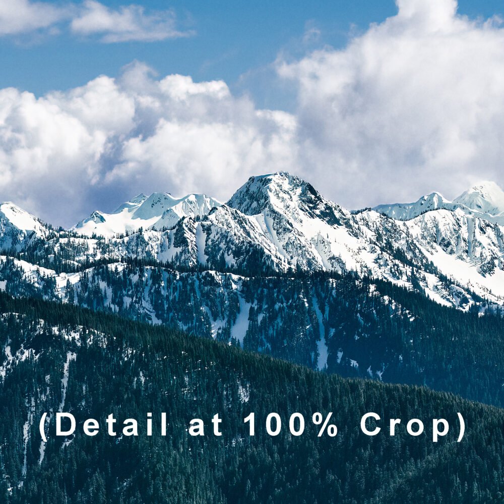 Detailed view of the mountains from Olympic National Park Hurricane Ridge panorama at 100% crop