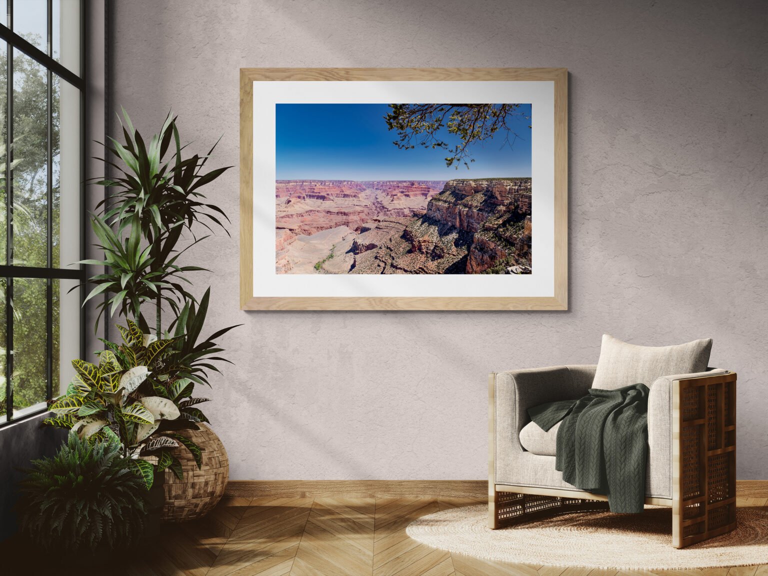 A dramatic scene capturing the sun rising over the Mesquite Flats sand dunes of Death Valley in a cozy living area with folding chairs